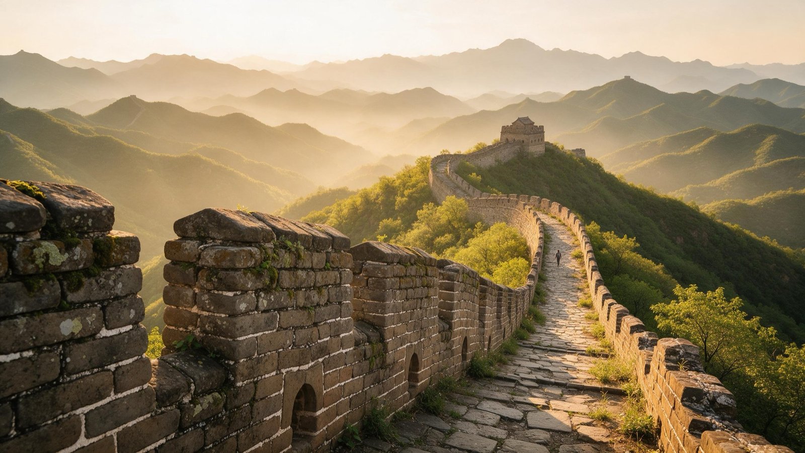 A quiet section of the Great Wall at golden hour